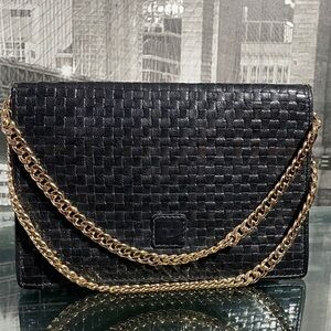 Authentic Rare FENDI Black Leather Woven Clutch Crossbody Shoulder Bag